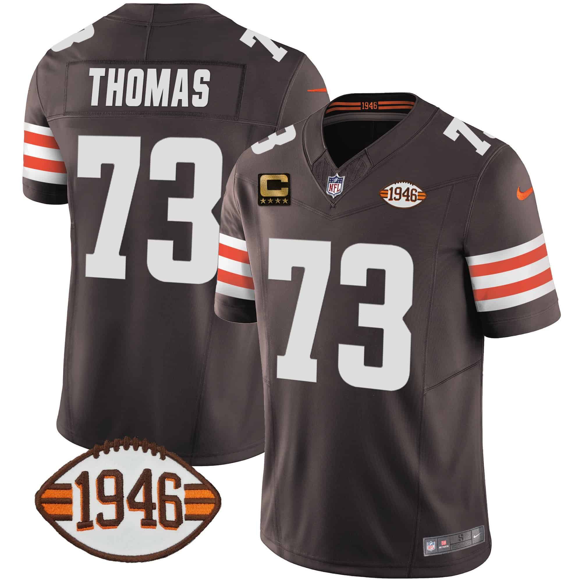 Men Cleveland Browns 73 Thomas Brown 1946 75th Anniversary Patch 2024 Nike NFL Jersey style 1